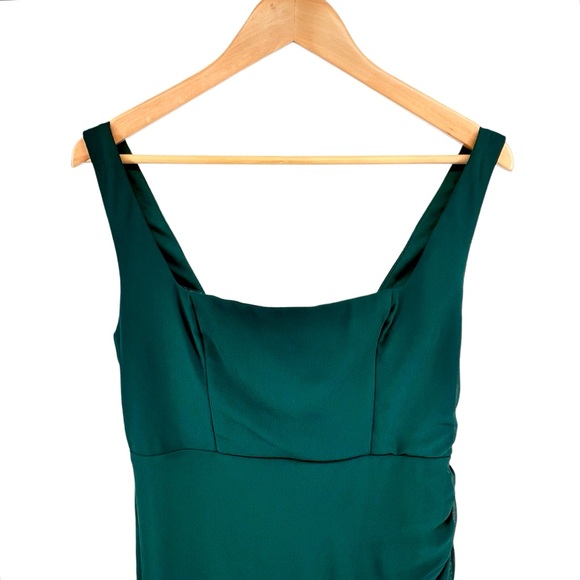 Lulus NWT Glamorous Disposition Emerald Green Ruched Maxi Dress Sz XL Front Slit - Picture 4 of 15